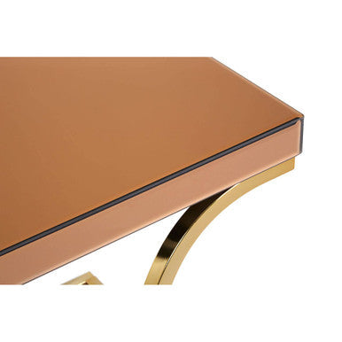 Brown Square Glass Top Side Table with Gold Cross Base
