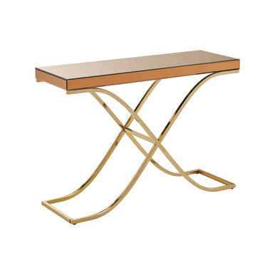 Brown Glass Top Console Table with Gold Iron Frame