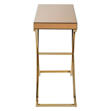 Brown Glass Top Console Table with Gold Iron Frame