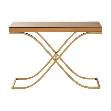 Brown Glass Top Console Table with Gold Iron Frame