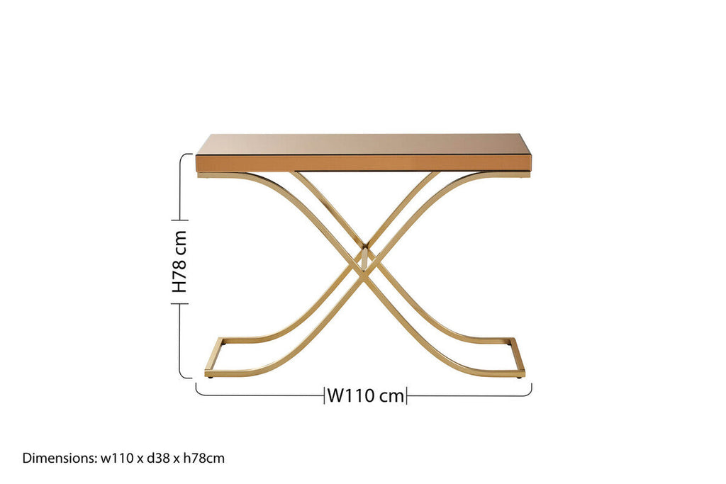 Brown Glass Top Console Table with Gold Iron Frame