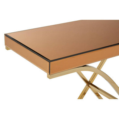 Brown Glass Top Console Table with Gold Iron Frame
