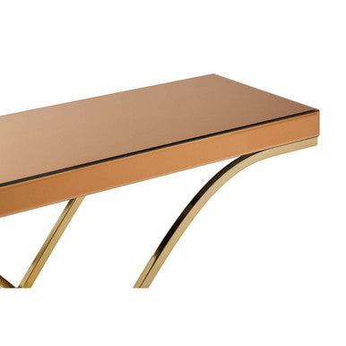 Brown Glass Top Console Table with Gold Iron Frame