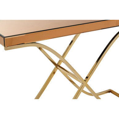 Brown Glass Top Console Table with Gold Iron Frame