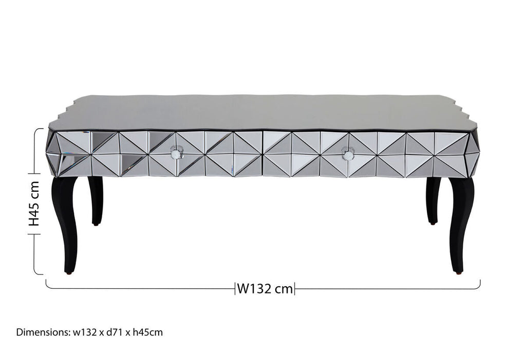 Silver Geometric Coffee Table with Smoked Glass Top and Black Wood Legs