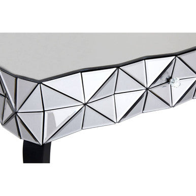 Silver Geometric Coffee Table with Smoked Glass Top and Black Wood Legs