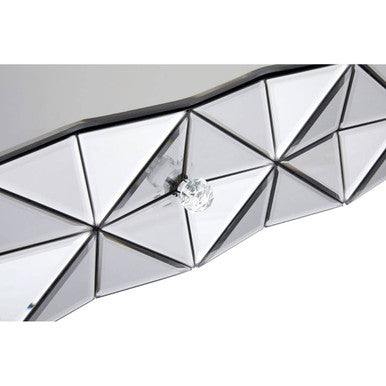 Silver Geometric Coffee Table with Smoked Glass Top and Black Wood Legs
