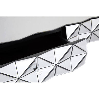 Silver Geometric Coffee Table with Smoked Glass Top and Black Wood Legs