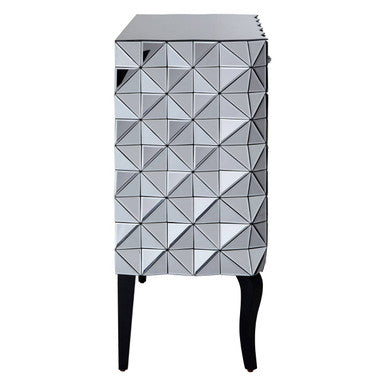 Silver Finish Cabinet with Mirrored Geometric Front