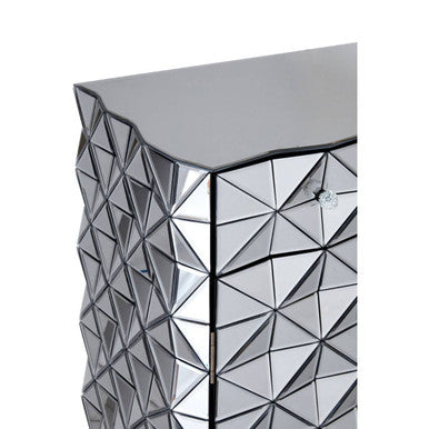Silver Finish Cabinet with Mirrored Geometric Front