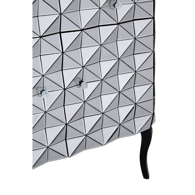 Silver Finish Cabinet with Mirrored Geometric Front
