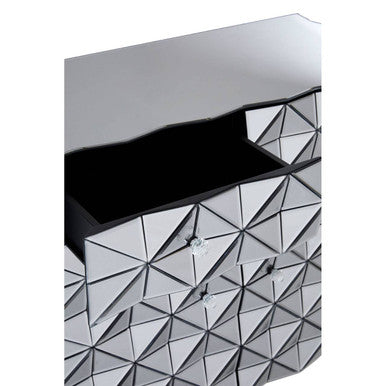 Silver Finish Cabinet with Mirrored Geometric Front