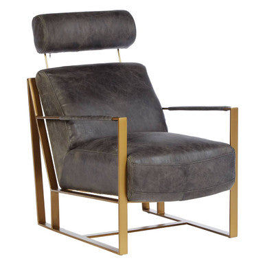 Grey Leather Lounge Chair with Rose Gold Frame