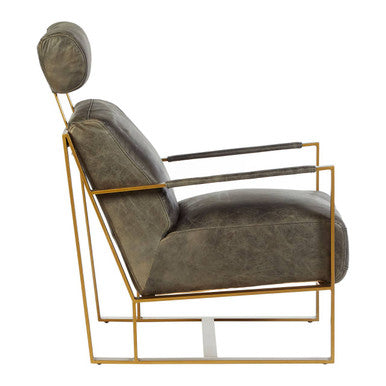 Grey Leather Lounge Chair with Rose Gold Frame