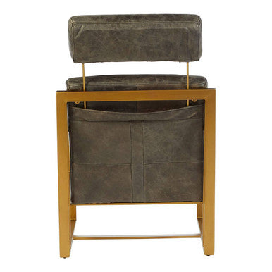 Grey Leather Lounge Chair with Rose Gold Frame