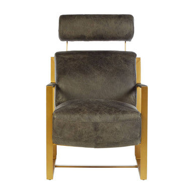 Grey Leather Lounge Chair with Rose Gold Frame