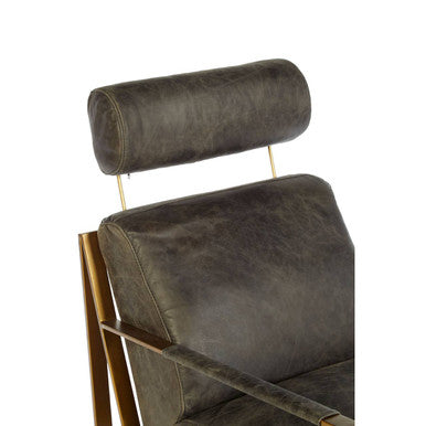 Grey Leather Lounge Chair with Rose Gold Frame