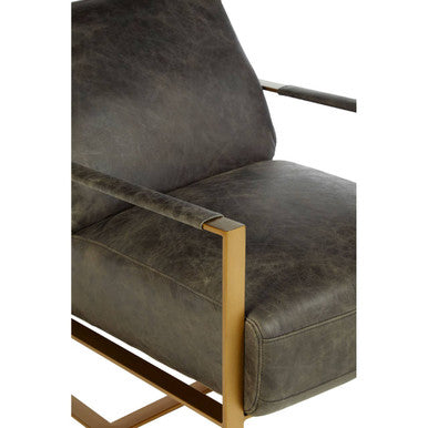 Grey Leather Lounge Chair with Rose Gold Frame