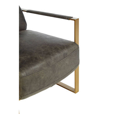 Grey Leather Lounge Chair with Rose Gold Frame
