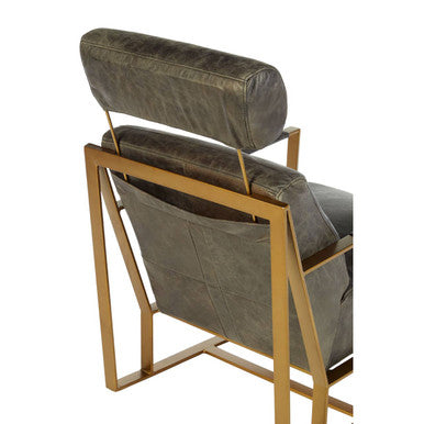 Grey Leather Lounge Chair with Rose Gold Frame