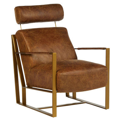 Light Brown Leather Lounge Chair with Iron Frame