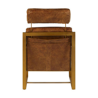 Light Brown Leather Lounge Chair with Iron Frame