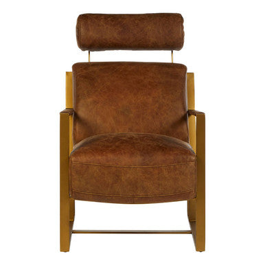 Light Brown Leather Lounge Chair with Iron Frame