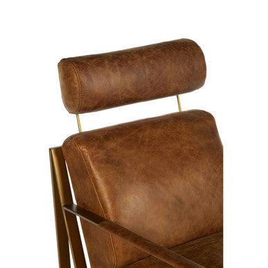 Light Brown Leather Lounge Chair with Iron Frame