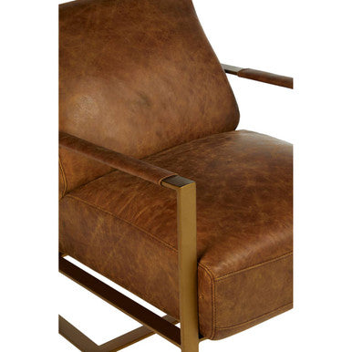 Light Brown Leather Lounge Chair with Iron Frame