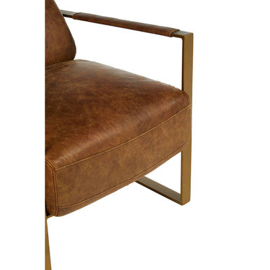 Light Brown Leather Lounge Chair with Iron Frame