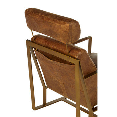 Light Brown Leather Lounge Chair with Iron Frame