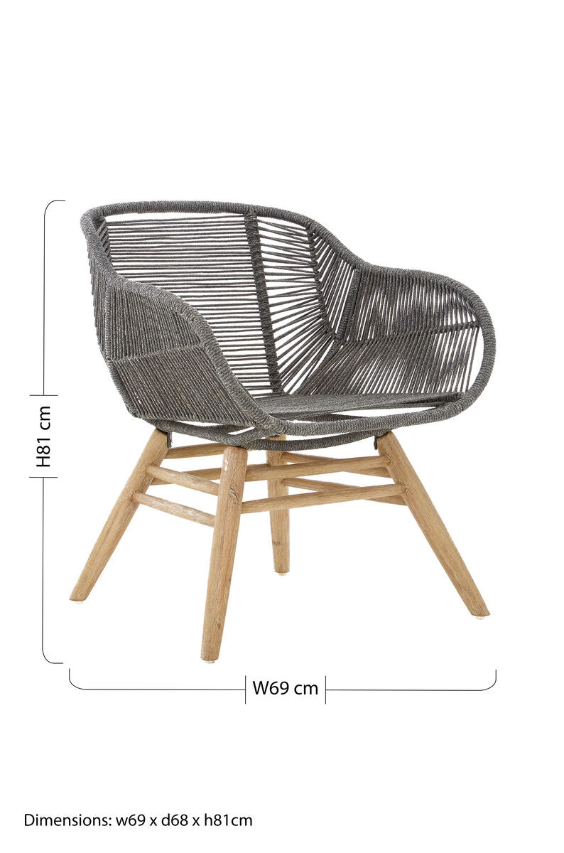 Grey Rope Armchair with Light Wood Legs