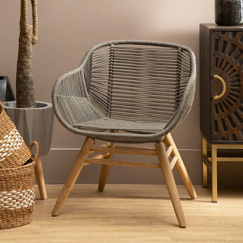 Grey Rope Armchair with Light Wood Legs