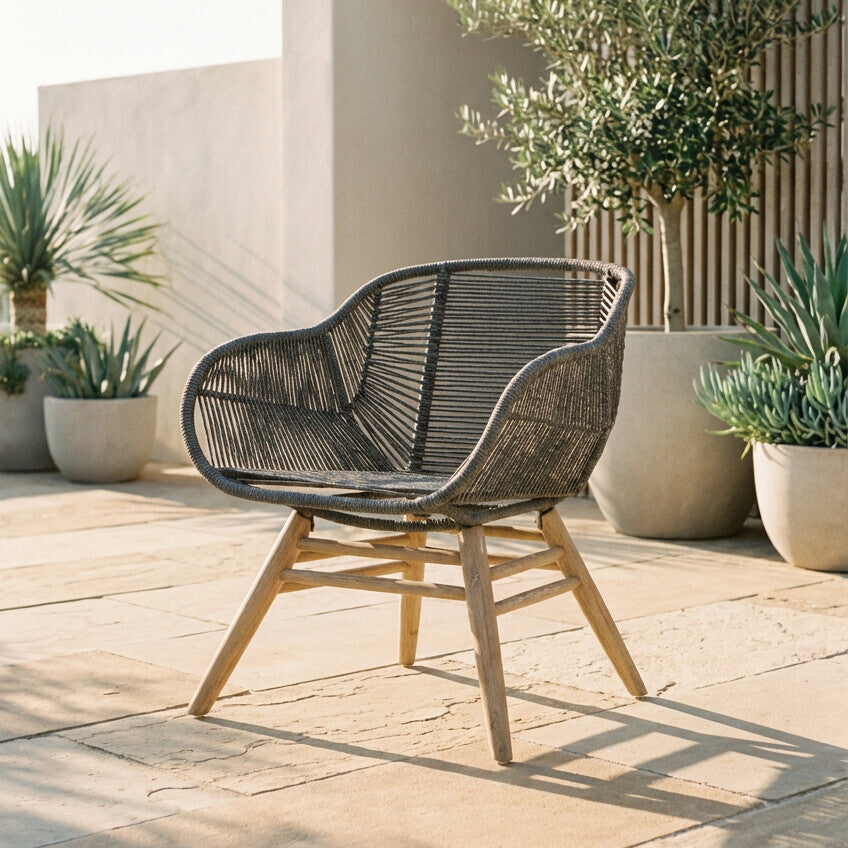 Grey Rope Armchair with Light Wood Legs