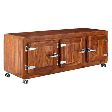 Wood Low Sideboard with Chrome Handles