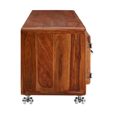 Wood Low Sideboard with Chrome Handles
