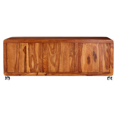 Wood Low Sideboard with Chrome Handles