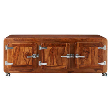 Wood Low Sideboard with Chrome Handles