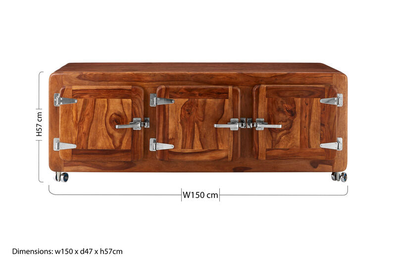 Wood Low Sideboard with Chrome Handles