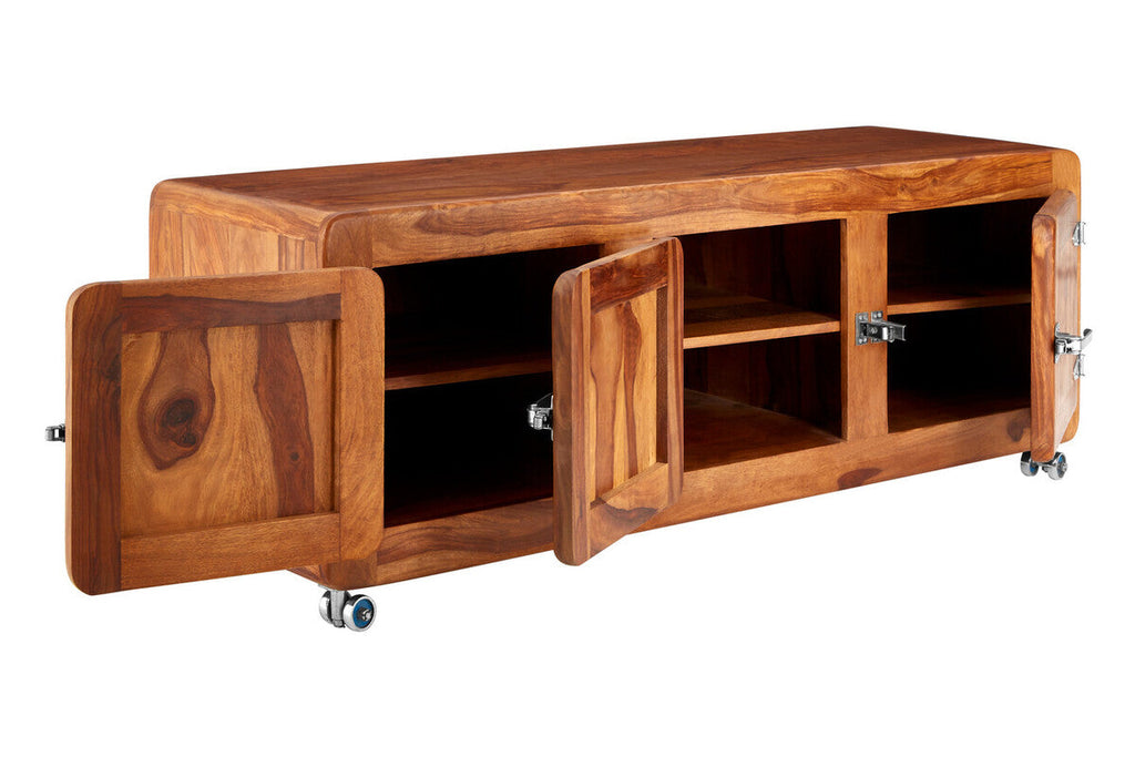 Wood Low Sideboard with Chrome Handles