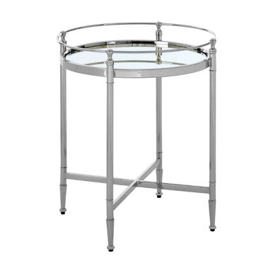 Round Mirrored Glass Top Side Table with Silver Metal Frame