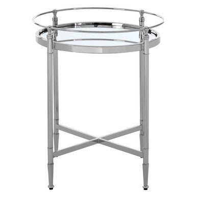 Round Mirrored Glass Top Side Table with Silver Metal Frame