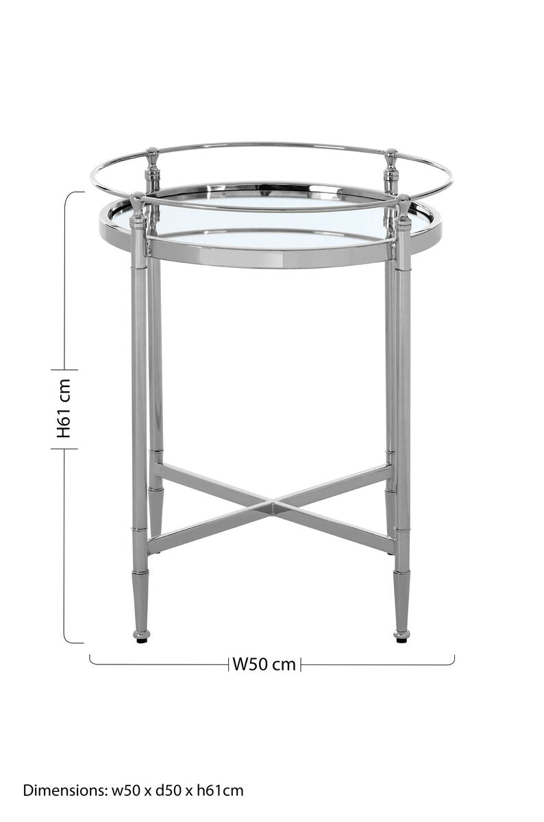 Round Mirrored Glass Top Side Table with Silver Metal Frame