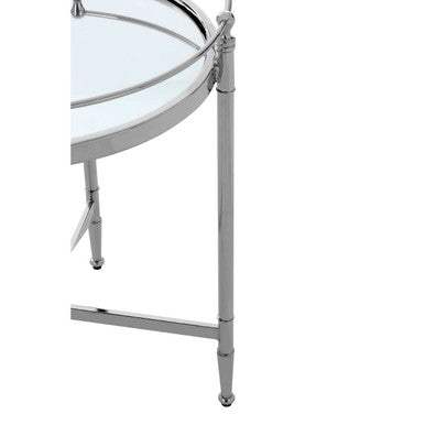 Round Mirrored Glass Top Side Table with Silver Metal Frame