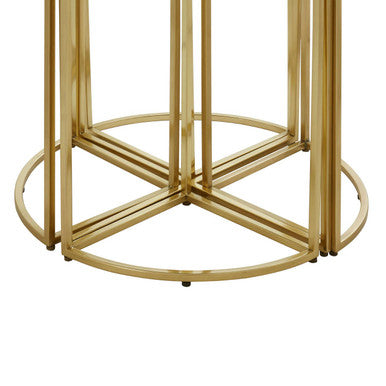 Black Tinted Glass Top 5 Piece Nesting Tables with Gold Finish Frames