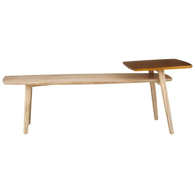 Solid Elm Wood Two Tier Coffee Table in Light Grey with Gold Accents