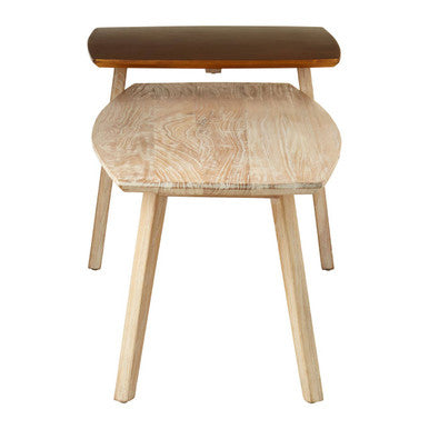 Solid Elm Wood Two Tier Coffee Table in Light Grey with Gold Accents