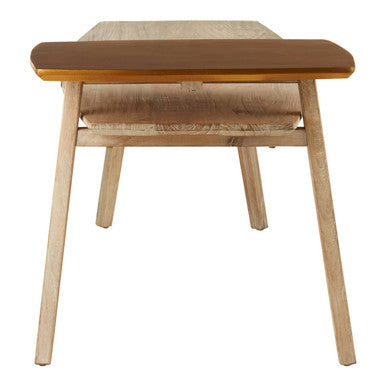 Solid Elm Wood Two Tier Coffee Table in Light Grey with Gold Accents