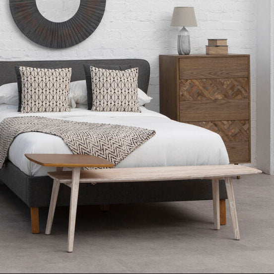 Solid Elm Wood Two Tier Coffee Table in Light Grey with Gold Accents