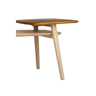 Solid Elm Wood Two Tier Coffee Table in Light Grey with Gold Accents